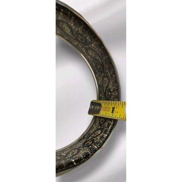 Lucite Bangle Bracelet Black Ribbon Metallic Gold Paisley Pattern Vintage 1980s - Picture 6 of 11